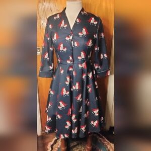 Miss Yan Bird Patterned Dark Academia Teacher Button Up Dress Size Small